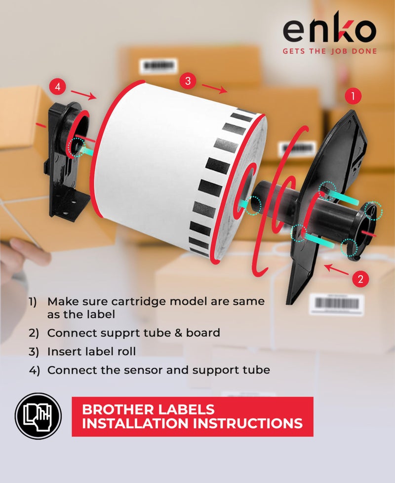 enKo Products enKo - Compatible DK-2205 Continuous Blank White Paper Labels (2.4 Inch x 100 Feet) Use with Brother QL Label Printers QL-800, QL-820NWB QL 810W - [12 Rolls + 4 Refillable Cartridge Frames] - Image 3
